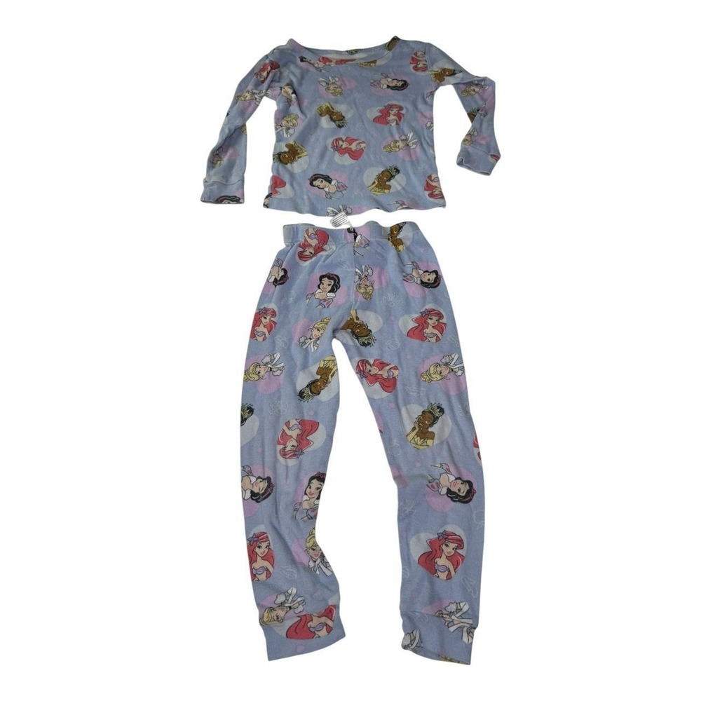 Disney Princess Pajama Set Girls Size 5T Blue Cotton Sleepwear 2 Piece
